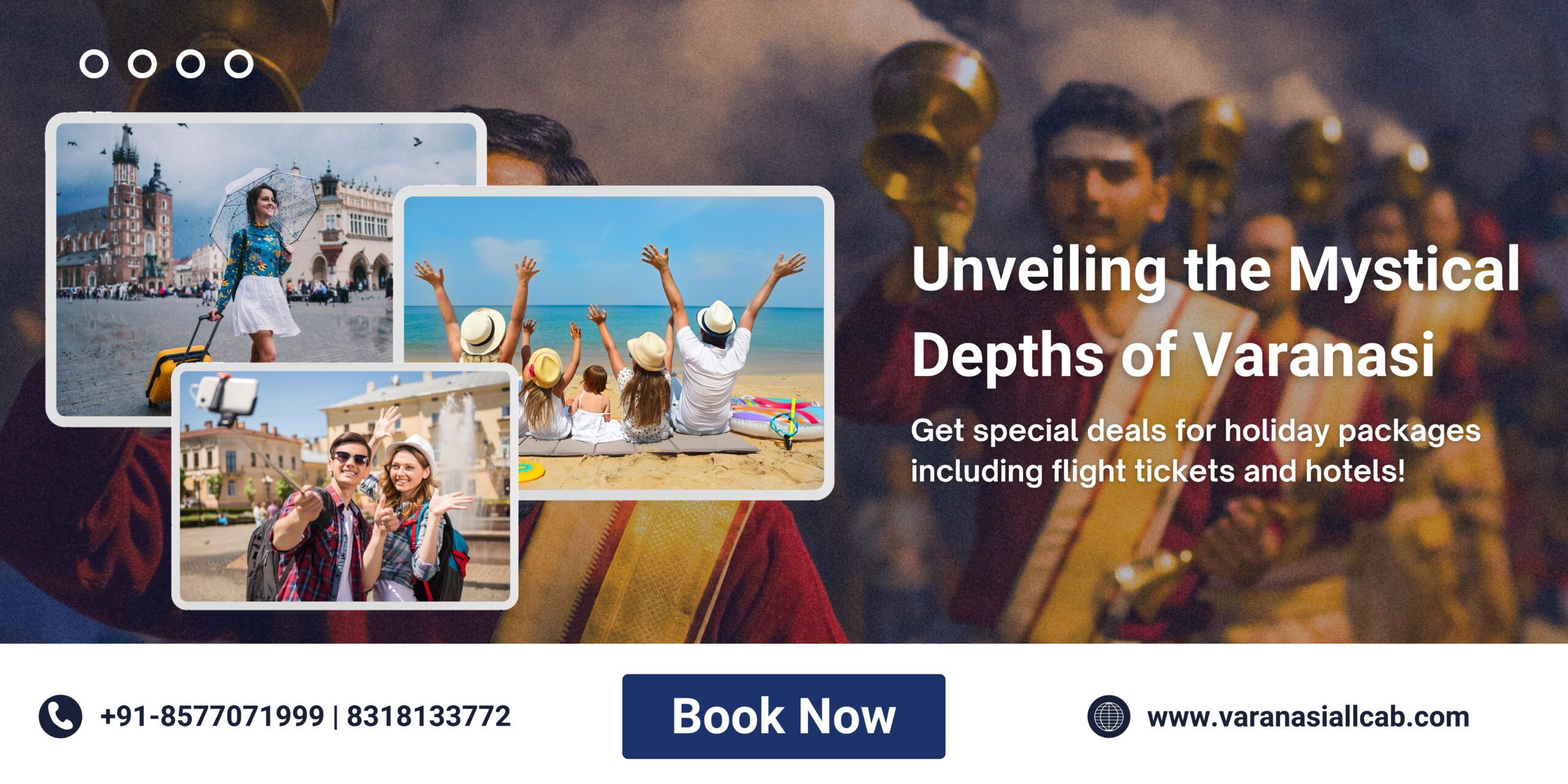 White, Blue and Brown Modern Travel Agency Banner